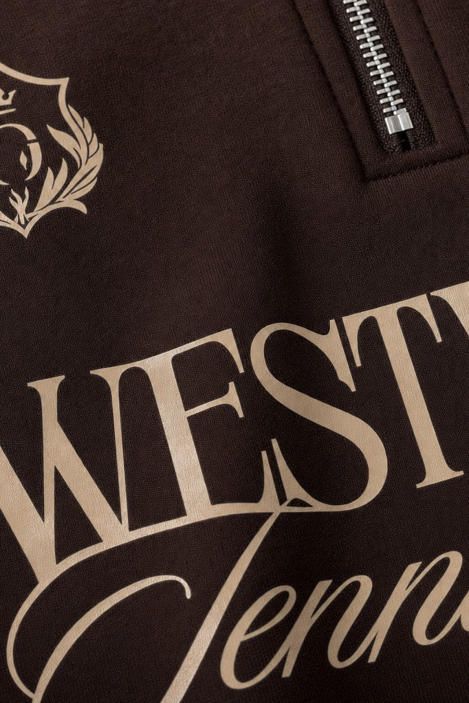 Westwood Tennis Club Vintage Graphic Half-Zip Polo in Espresso
