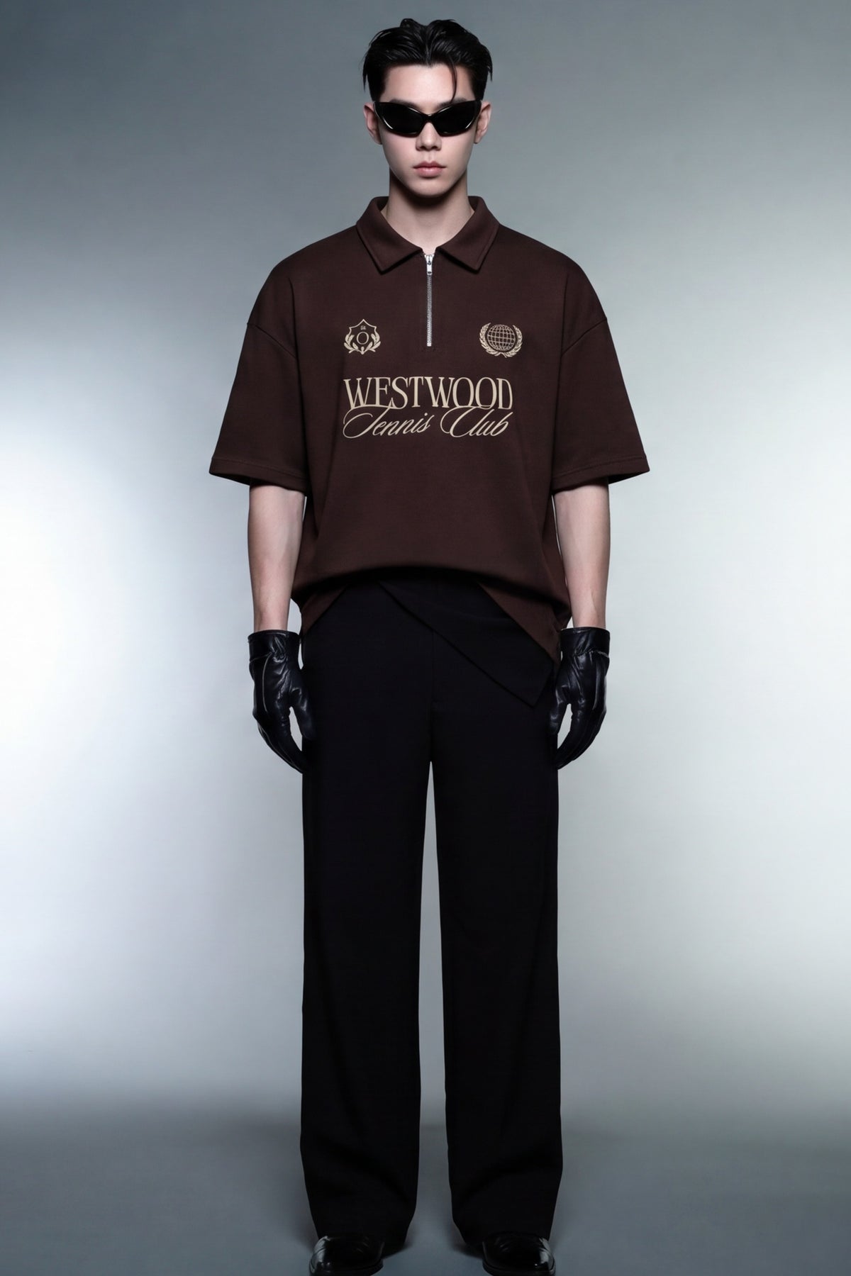 Westwood Tennis Club Vintage Graphic Half-Zip Polo in Espresso