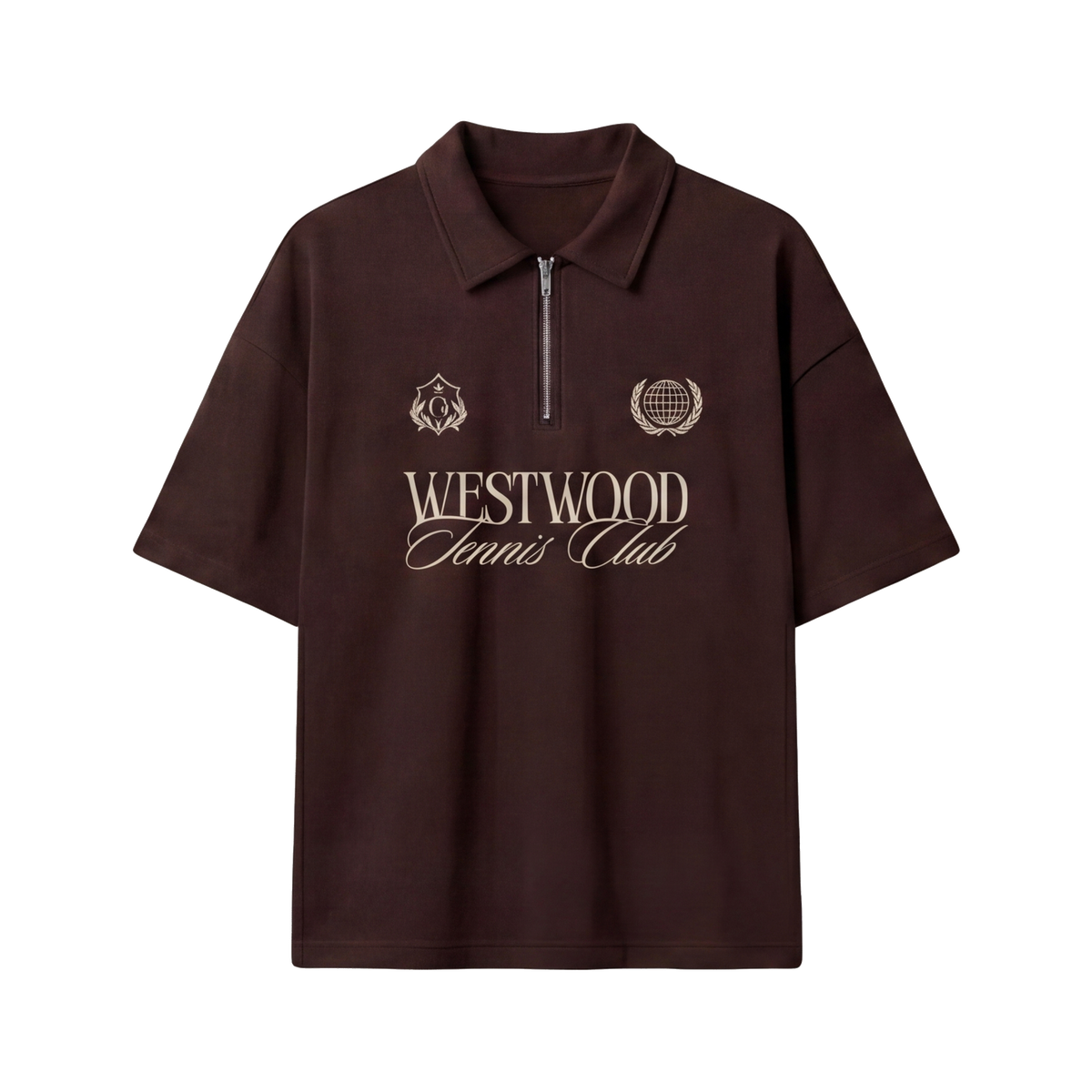 Westwood Tennis Club Vintage Graphic Half-Zip Polo in Espresso