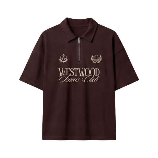 Westwood Tennis Club Vintage Graphic Half-Zip Polo in Espresso